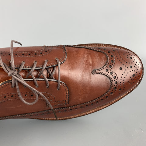 ALDEN Talla 10.5 Zapatos brogue con cordones y alas de cuero marrón