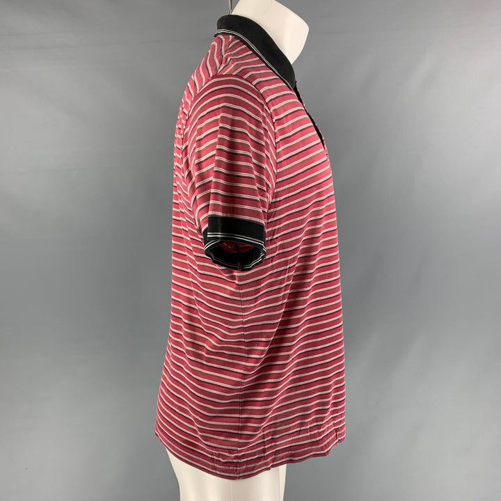 Size M DIOR HOMME Red Black Stripe Cotton Buttoned Polo