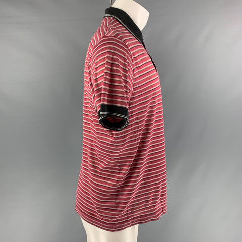 Size M DIOR HOMME Red Black Stripe Cotton Buttoned Polo