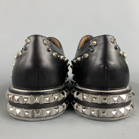 CHRISTIAN LOUBOUTIN Size 10.5 Black Studded Leather Wingtip Lace Up Shoes