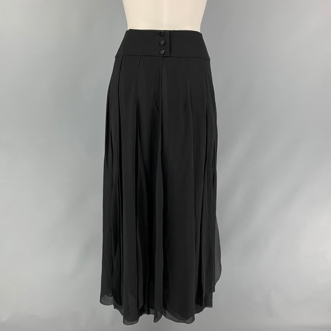 CHANEL Talla 6 Falda ancha plisada de seda negra