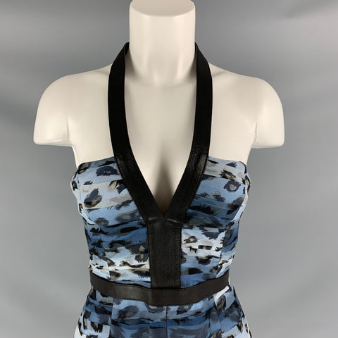 BURBERRY PRORSUM Spring 2011 Size 6 Blue Black Silk Camouflage Leather Knee-Length Dress