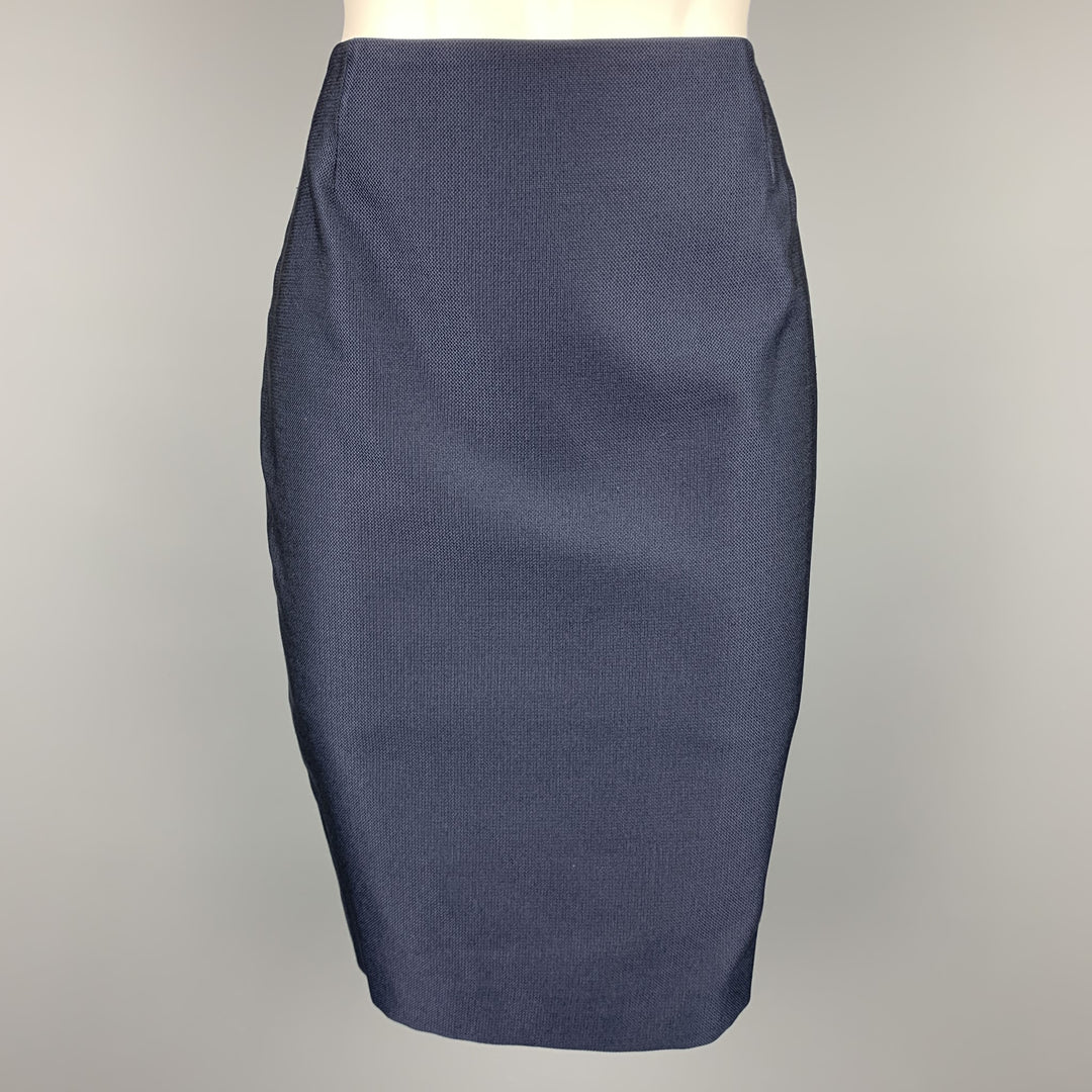 ESCADA Size 6 Navy Cotton / Silk Pencil Skirt