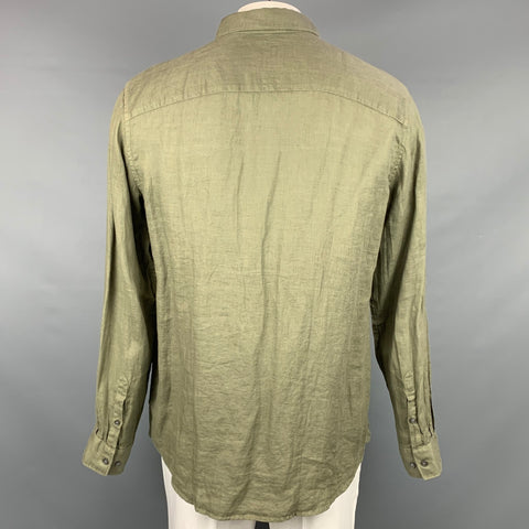 JOHN VARVATOS Size L Olive Linen Oversized Long Sleeve Shirt