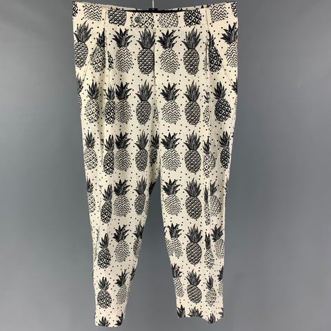 DOLCE & GABBANA Size 32 Beige Black Print Linen Pleated Dress Pants