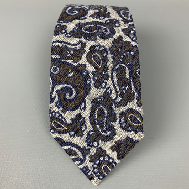 SUITSUPPLY Grey & Taupe Paisley Wool Tie