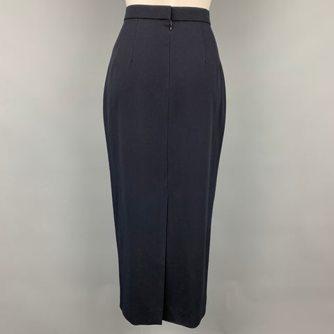 DONNA KARAN Size 8 Navy Wool Long Pencil Skirt
