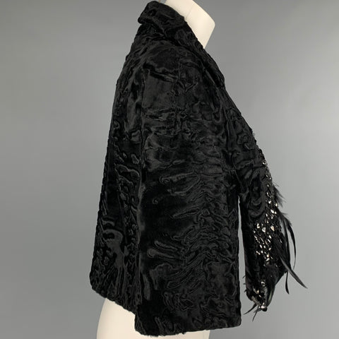 J.MENDEL Capa de piel de plumas negras talla única