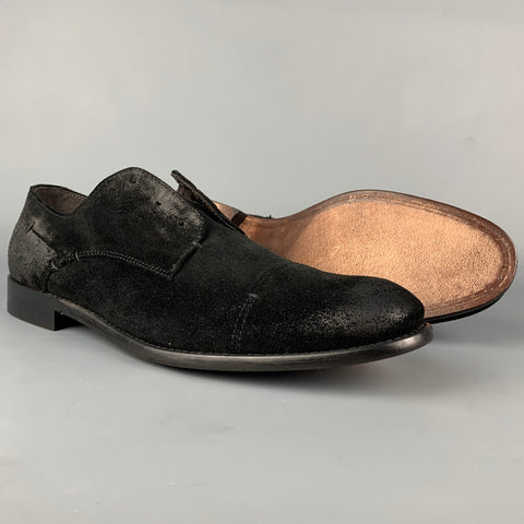JOHN VARVATOS * USA Taille 10 Chaussures sans lacets en cuir antique noir