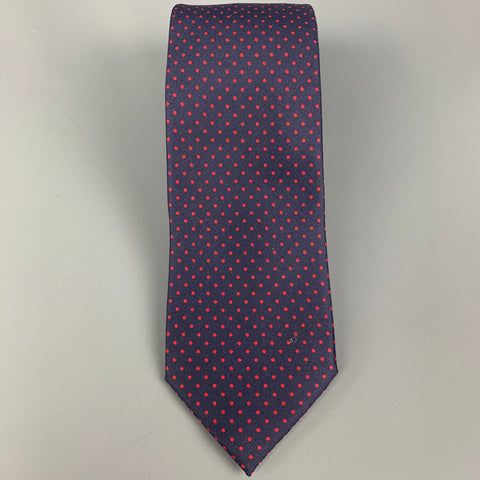 HARVIE & HUDSON Navy Red Polka Dot Silk Twill Tie