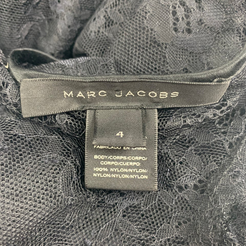 MARC JACOBS Size 4 Black Nylon Lace Sequined A-Line Dress