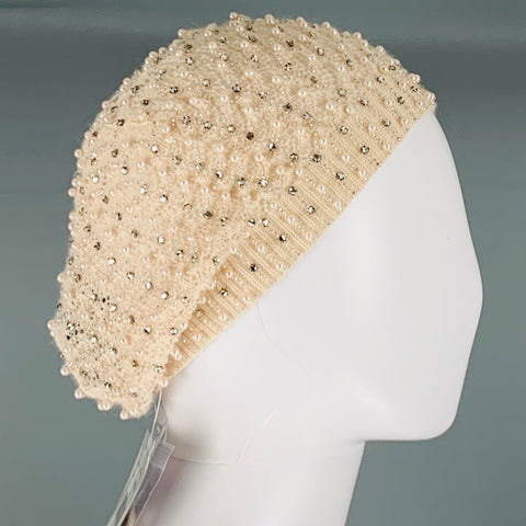 RALPH LAUREN Sombrero de mohair y cachemir con cuentas en beige