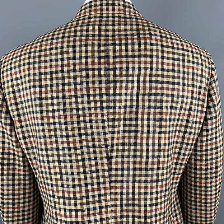 ETRO Size 48 Khaki & Brown Checkered Plaid Lana Wool Notch Lapel Suit