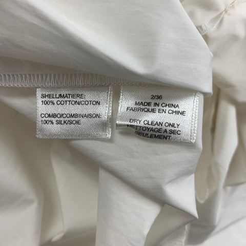 VERA WANG Vestido plisado de tejidos mixtos de seda y algodón blanco talla 2