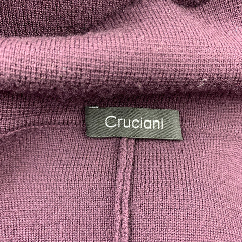 CRUCIANI Size 40 Eggplant Wool Buttoned Notch Lapel Cardigan