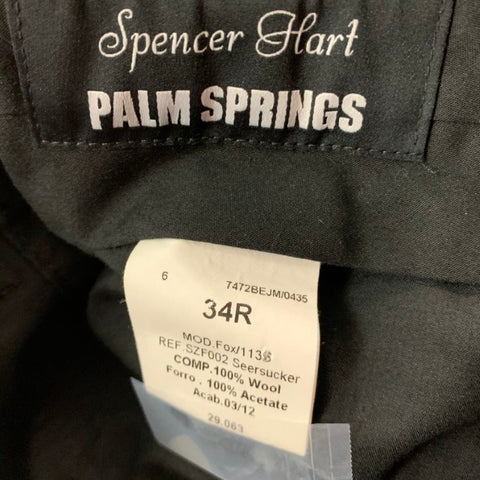 SPENCER HART Size 34 Black Seersucker Cotton Side Tabs Dress Pants