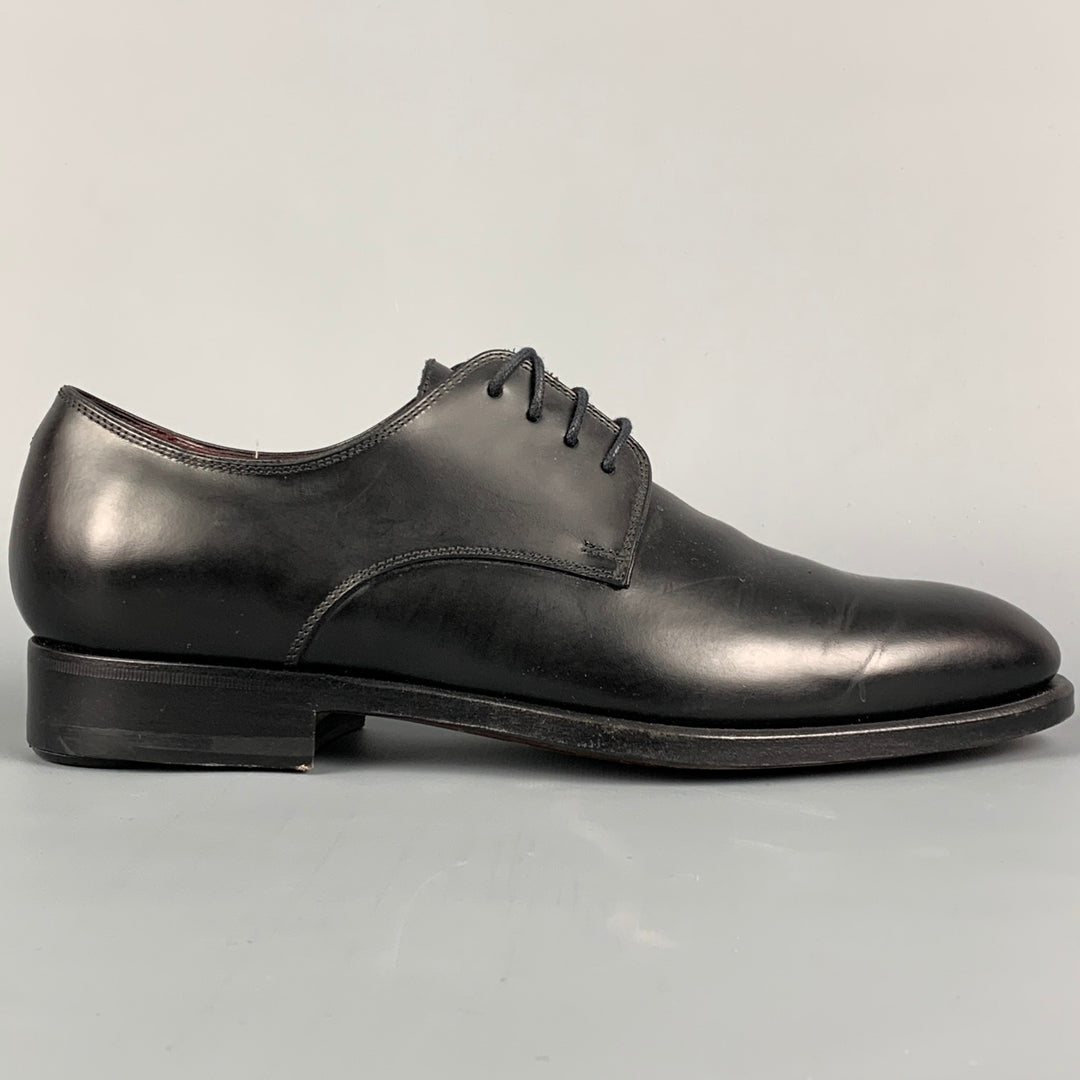 CANALI Size 8 Black Leather Lace Up Shoes