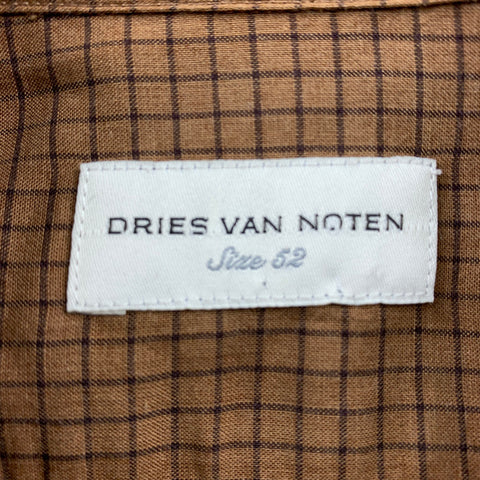 DRIES VAN NOTEN Size L Tan Window Pane Cotton / Cupro Vest Wrap Layered Long Sleeve Shirt