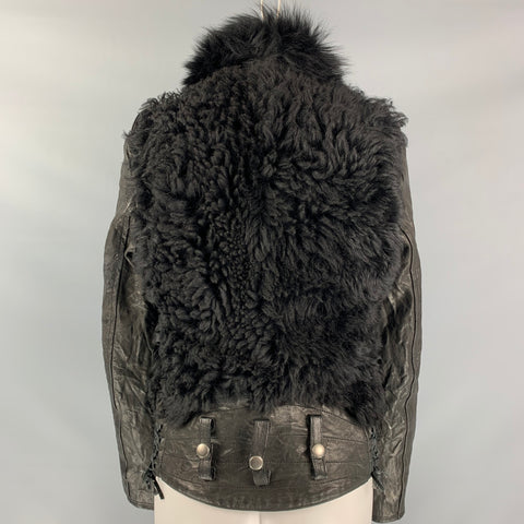 R13 Size S Black Leather Teddy Bear Textured Jacket