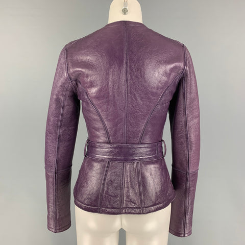YVES SAINT LAURENT Chaqueta de piel de oveja reversible de cuero morado talla S