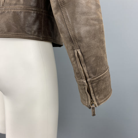 ARMANI JEANS Taille S Veste en cuir marron zippée en détresse