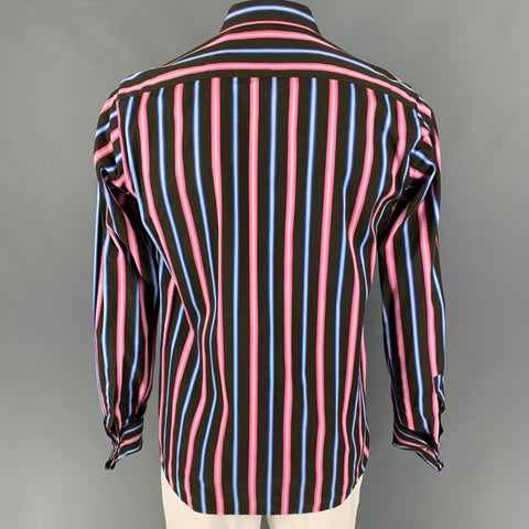TED BAKER Size M Brown Pink Stripe Cotton French Cuff Long Sleeve Shirt
