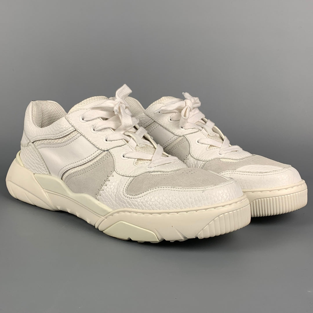 VALENTINO Taille 12 Baskets à lacets en cuir blanc et gris clair