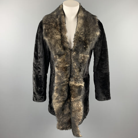 EMPORIO ARMANI Size 40 Brown Hook & Eye Closure Shearling Hook & Eye Coat