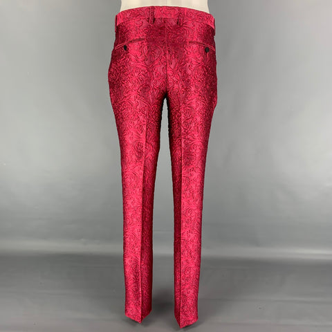 DOLCE & GABBANA SICILIA Size 38 R Pink Brocade Polyester Silk Blend 3 Piece Suit