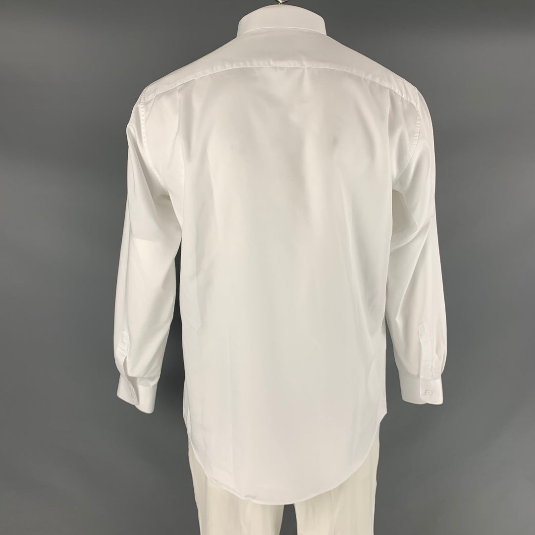 S.T.DUPONT Size L White Solid Cotton Button Up Long Sleeve Shirt
