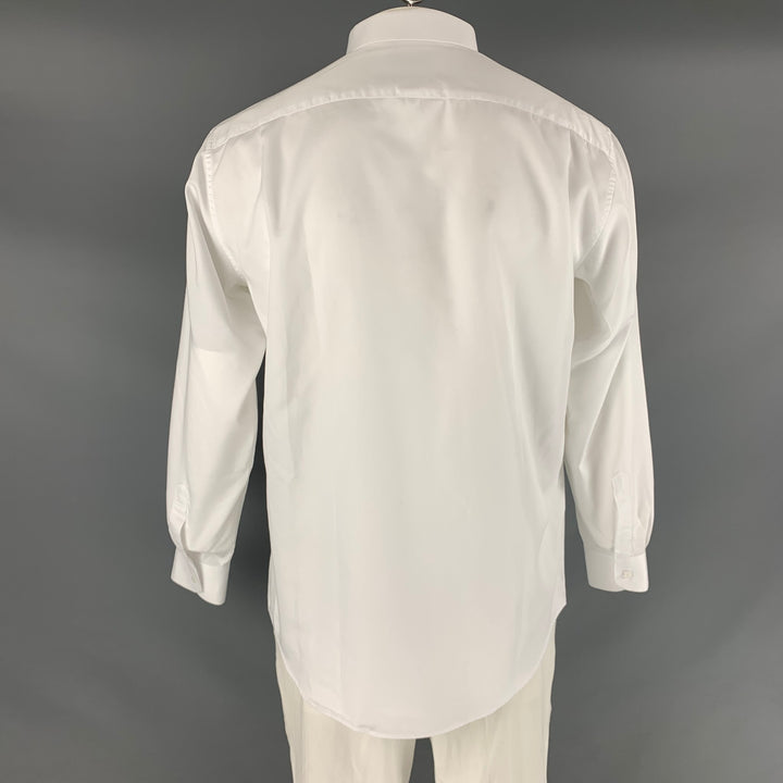 S.T.DUPONT Size L White Solid Cotton Button Up Long Sleeve Shirt