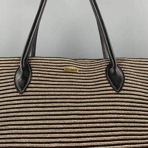 ERIC JAVITS Stripe Beige Straw Leather Tote Handbag & Leather Goods
