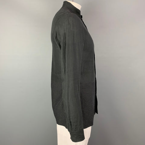 ZIGGY CHEN S/S 15 Talla L Pizarra Tejidos Mixtos Camisa Manga Larga Algodón/Lino