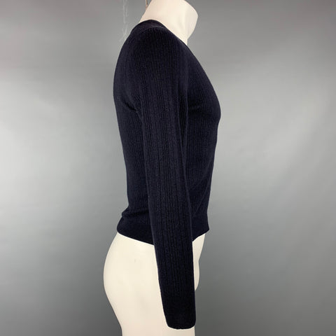 Z ZEGNA Size S Navy Ribbed Wool V-Neck Pullover