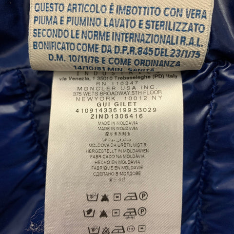MONCLER Size L Blue Quilted Nylon Lightweight Vest