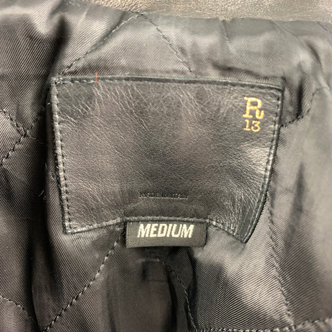 R13 Size M Black Distressed Studded Leather Zip Up Shut The Fuck Up Jacket