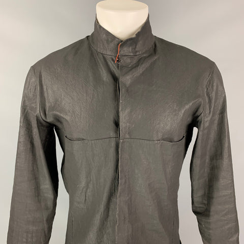 M.A+ Size M Slate Coated Canvas Hidden Buttons Long Sleeve Shirt