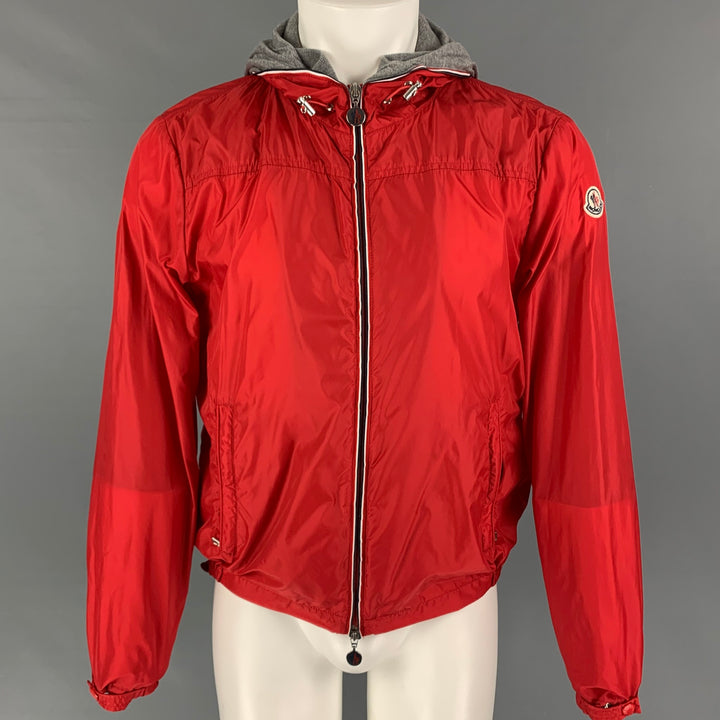 MONCLER Chaqueta con capucha de tejidos mixtos rojo gris talla M