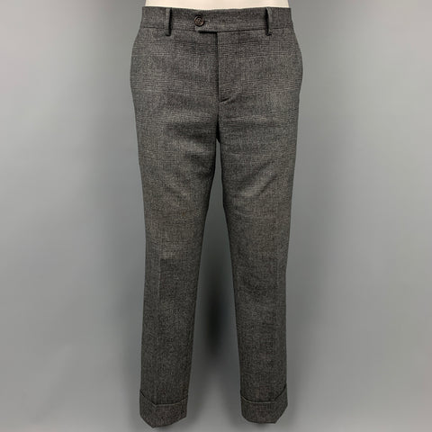 BRUNELLO CUCINELLI for WILKES BASHFORD Size 38 Charcoal & Grey Glenplaid Wool Blend Peak Lapel Suit