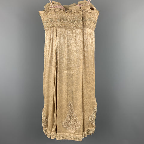 MARCHESA Size 6 Beige Metallic Floral Silk Beaded Strapless Cocktail Dress