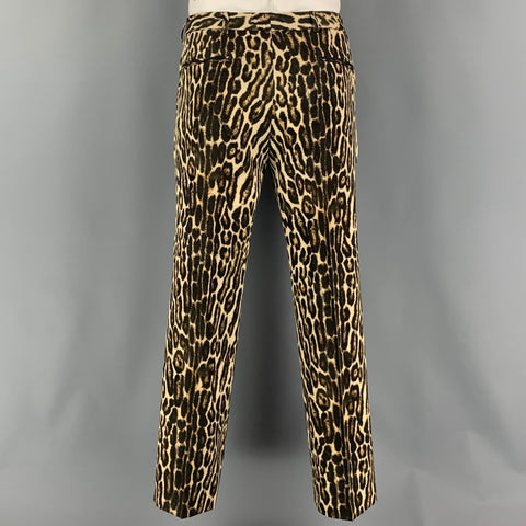 DRIES VAN NOTEN Chest Size 42 Brown Tan Animal Print Wool Notch Lapel 36 31 Suit