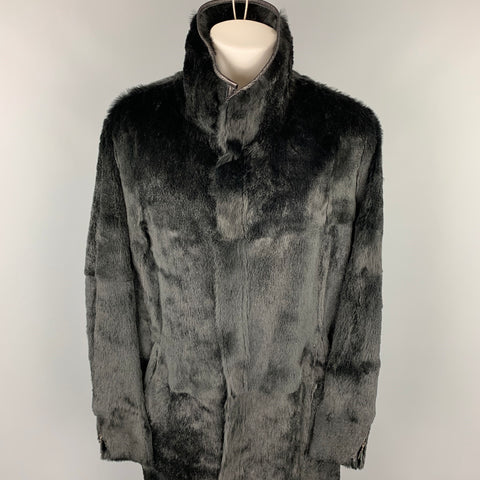 GIORGIO ARMANI Size 40 Black Textured Leather Zip Up Coat