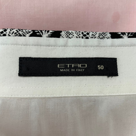 ETRO Talla 14 Camisa con estampado de algodón y elastano blanco negro