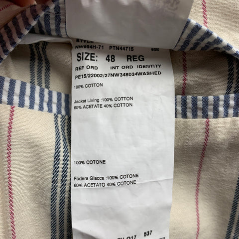 WOOSTER + LARDINI Size 38 Blue & White Seersucker Cotton Cropped Peak Lapel Suit