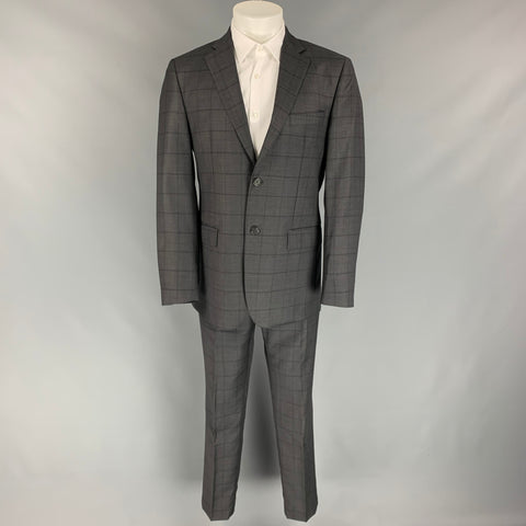 SAKS FIFTH AVENUE Size 40 Charcoal & Grey Window Pane Wool / Silk Suit