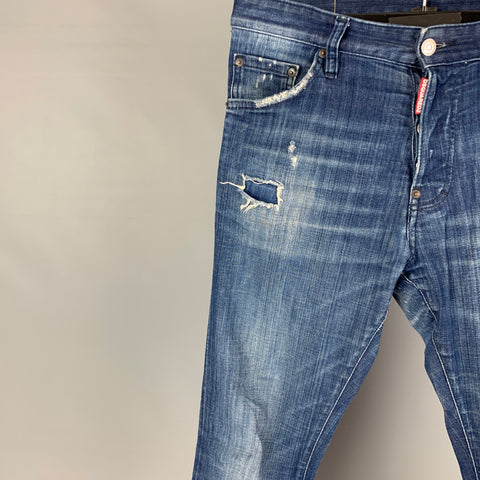 DSQUARED2 Size 30 Blue Distressed Cotton Skinny Jeans