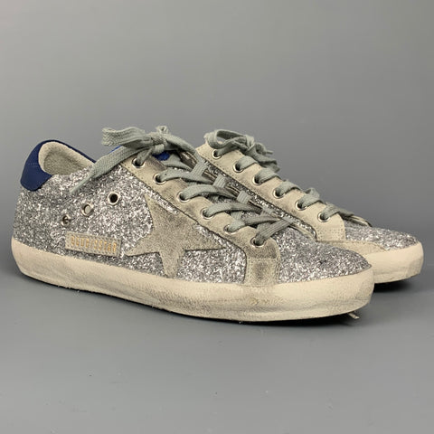 GOLDEN GOOSE 2019 Superstar Talla 8 Zapatillas bajas con purpurina plateada y azul