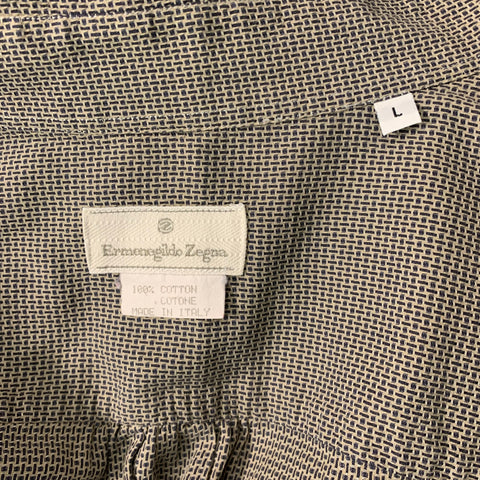 ERMENEGILDO ZEGNA Size L Taupe Geometric Cotton Button Down Long Sleeve Shirt
