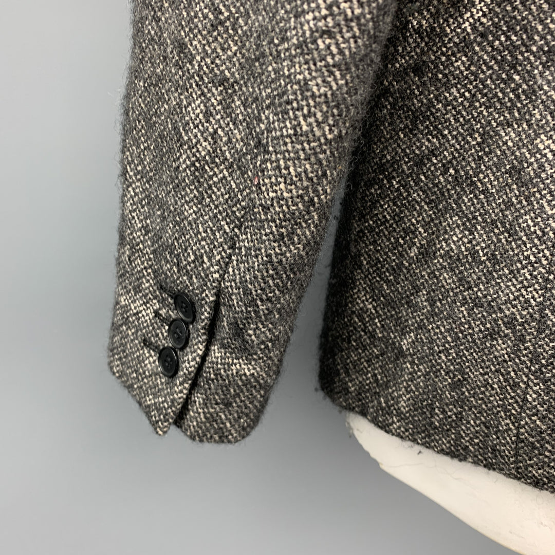 COMME des GARCONS HOMME PLUS Size XL Taupe & Black Tweed Linen / Wool Peak Lapel Coat