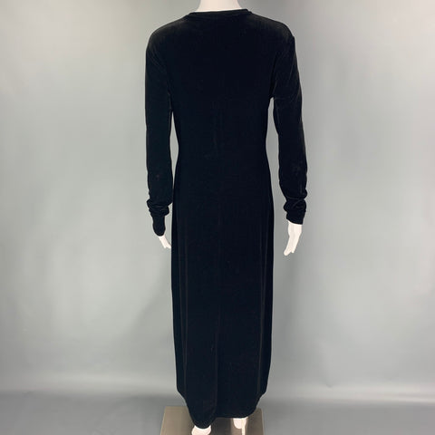 Vintage RALPH LAUREN Blue Label Size M Black Polyester Blend Long Sleeve Long Dress